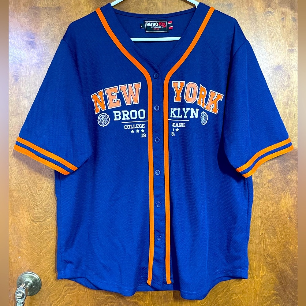 Retro Fox New York Brooklyn College League Blue Orange Jersey Men’s Large